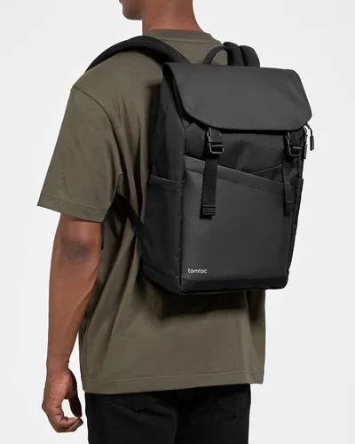 Vista 8 de tomtoc Mochila con solapa para laptop con compartimento acolchado para trabajo, viajes, 18L Lightweight, Water-Resistant Casual College Daypack