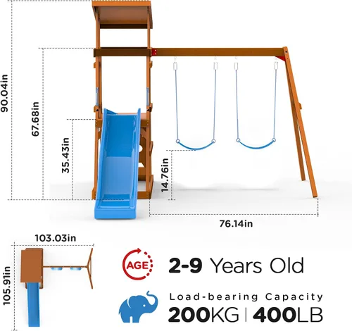 Vista 2 de Conjuntos de columpios de madera Dolphin Playground para el patio trasero con tobogán de 6 pies, juego de exterior para niños con fosa de arena