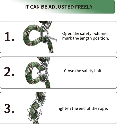 Vista 6 de Hamaca de cuerda de columpio de árbol resistente, correas ajustables extensibles para colgar, mosquetones de 1000 libras para todos los columpios