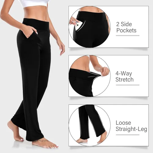 Vista 6 de ADANIKI Pantalones de yoga para mujer con bolsillos, pantalones de cintura alta con corte de bota y pierna recta para mujer, pantalones deportivos