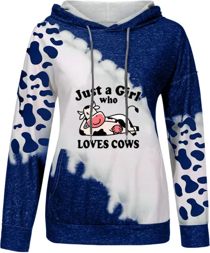 Vista 2 de Sudadera con capucha de manga larga con estampado de vaca para adolescentes, con cordón y bolsillo