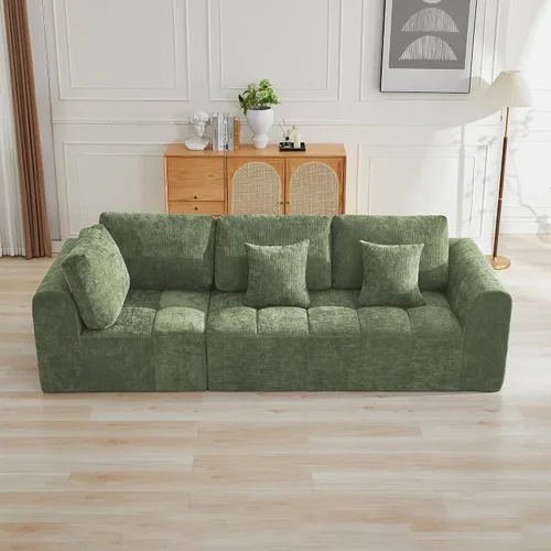 Vista 14 de Sofás seccionales modulares de 110 pulgadas para sala de estar, sofá seccional comprimido sin hueso, sofá de espuma viscoelástica tapizado de 3 Beige