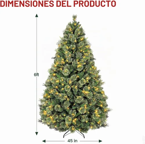 Vista 5 de Hykolity - Árbol de Navidad artificial preiluminado de 6 pies con 350 luces LED blancas cálidas Verde