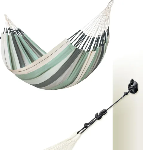 Vista 18 de LA SIESTA Modesta - Hamaca y montaje en pared de algodón orgánico, kit de suspensión para paredes, techos y vigas cuadradas, interior y exterior