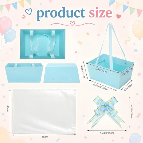 Vista 2 de Colarr Paquete de 12 cestas vacías de papel kraft para regalo, con asa y lazo, bandeja de mercado de cartón para rellenar para el Día de la Madre