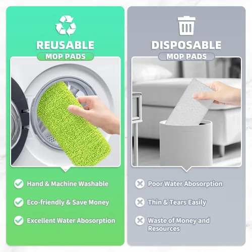 Vista 5 de Paquete de 4 almohadillas de felpilla reutilizables para trapeador Swiffer Sweeper, XL Washable Chenille Microfiber Mop Pads Green Wet & Dry