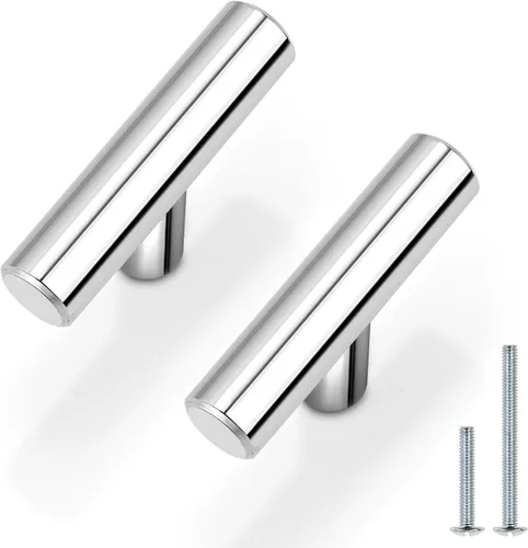 Vista 14 de Probrico Paquete de 5 manijas de gabinete de cocina cromadas pulidas para puerta de gabinete de 2-1/2 pulgadas, tiradores redondos de barra en T