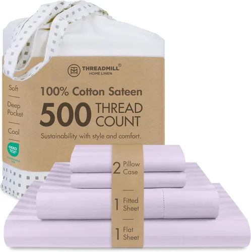 Vista 28 de Threadmill - Sábanas de algodón de lujo para hotel, tamaño King, 100% algodón, 500 hilos con bolsillo profundo, ajuste cómodo, suaves y frescas