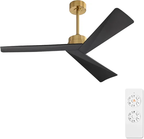 Vista 9 de WINGBO Ventilador de techo CC de 52 pulgadas sin luces, ventilador de techo de latón y blanco con control remoto, 3 cuchillas de plástico ABS, motor
