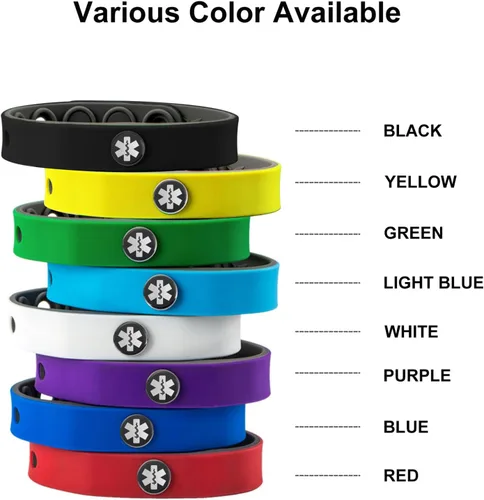 Vista 5 de MissNaNa Pulsera de identificación de alerta médica personalizada para hombres y mujeres, grabado gratuito, pulseras médicas de emergencia