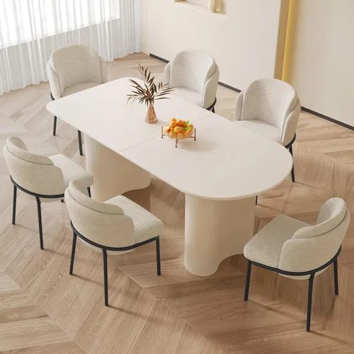 Vista 13 de Mesa de comedor negra de 55 pulgadas, una mesa rectangular de extremo redondeado con patas de diseño ondulado para cocina, comedor, oficina en casa