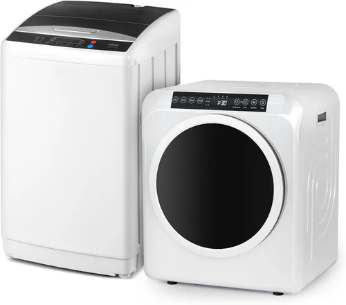 Vista 10 de ROVSUN Juego de lavadora completamente automática de 17.6 libras y secadora de ropa portátil de 1.5 pies cúbicos, juego combinado de lavadora