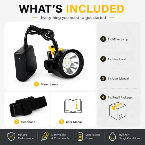 Vista 6 de Linterna frontal LED recargable, resistente al agua, a prueba de explosiones, casco de alta potencia con largo tiempo de funcionamiento para minería
