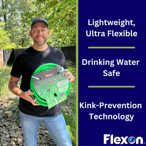 Vista 2 de Flexon Featherlite - Manguera de jardín ultra flexible segura para agua potable de 5/8 pulgadas x 25 pies, resistente, resistente a las torceduras