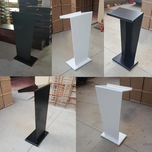 Vista 2 de Moderno atril de 43.3 in de alto con soporte para podio, podio de púlpito de madera, para debate y conferencias, escritorio de pie para leer