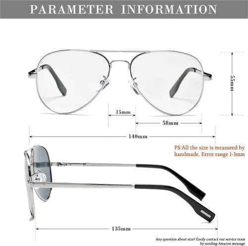 Vista 7 de HJSTES Lentes transparentes de aviador, luz azul, para mujeres y hombres, montura piloto clásica, sin receta