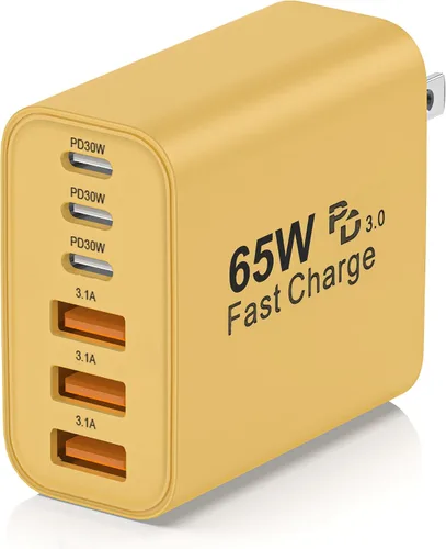 Vista 8 de Bloque de carga USB C, 65 W, 6 puertos, bloque de carga USBC, cargador de pared, cargador de iPhone, carga rápida, multipuerto tipo C, PD+QC