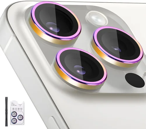 Vista 14 de Protector de lente de cámara para iPhone 16 Pro/iPhone 16 Pro Max, protector de lente de anillo de cámara de vidrio templado individual con bandeja
