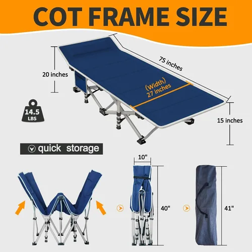Vista 3 de Catre de camping con colchón, cómodo y resistente, soporta hasta 450 libras, catres para dormir, cama de campamento, catre plegable con bolsa