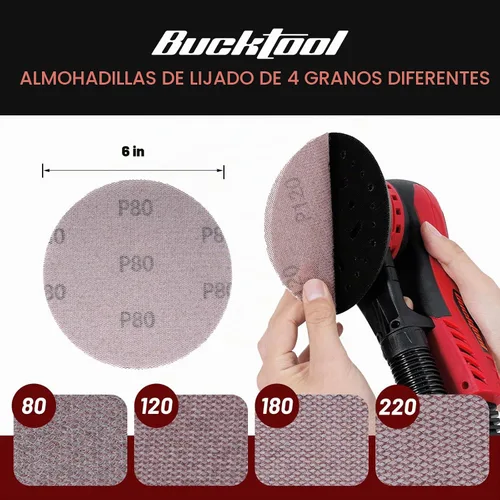 Vista 9 de Bucktool Lijadora orbital de 3.0 amp 6 pulgadas con motor sin escobillas, velocidad variable de 4000-10000, diámetro de órbita de 5mm, con control