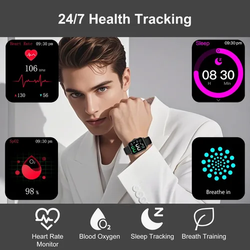 Vista 3 de WSQ Relojes inteligentes para hombres y mujeres, reloj deportivo con pantalla HD 2.04, reloj deportivo con voz AI ChatGpt 3 bandas, contador