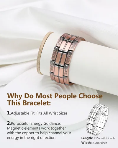 Vista 3 de Feraco Pulsera de cobre para hombre 3 veces más fuerza, 2 pulseras de terapia magnética de cobre con potentes imanes de 3800 Gauss, cierre plegable