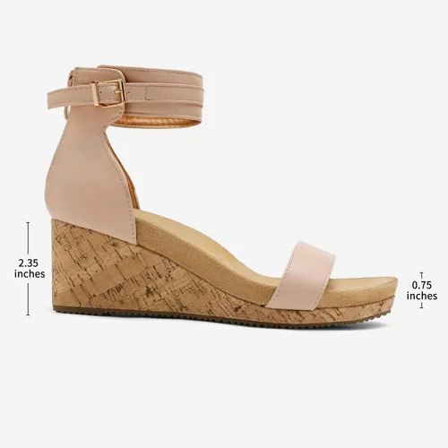 Vista 2 de Dream Pairs Sandalias de plataforma, con cuña y correa al tobillo, con hebilla y punta abierta, para mujer