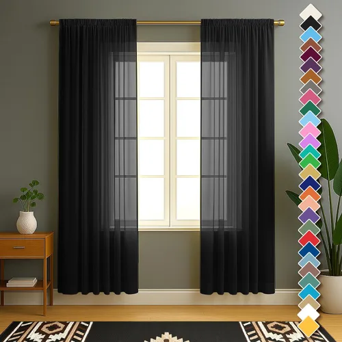 Vista 21 de YHSF Cortinas traslúcidas – Juego de 2 paneles para decoración del hogar – Elegantes cortinas de gasa sólida con bolsillo para barra