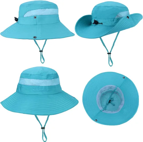 Vista 6 de Sombrero de sol al aire libre para mujer, protección solar, malla de secado rápido, UPF 50+ (tamaño ajustable)