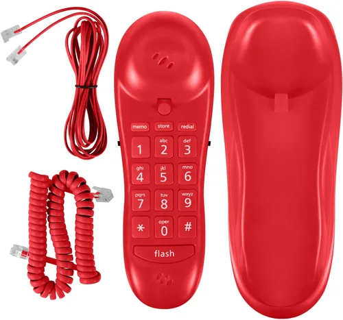 Vista 4 de Slimline teléfono para pared o computadora con memoria, Rojo