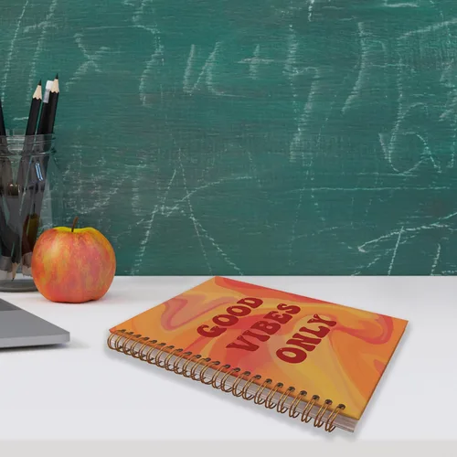 Vista 4 de VNWEK Groovy - Cuaderno retro de los años 70 con espiral, diseño hippie de los años 70, diseño abstracto de espiral naranja amarillo y naranja, 5.5