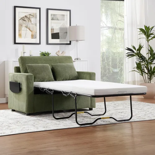 Vista 5 de P PURLOVE Sofá cama cama de 47.2 pulgadas de largo, sofá cama extraíble 2 en 1 con colchón, una mesa auxiliar plegable, sofá biplaza para sala