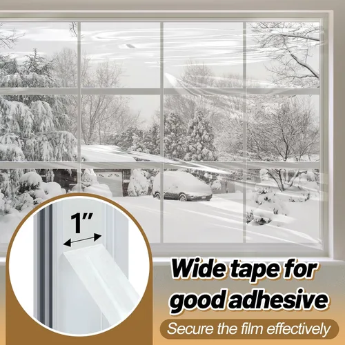 Vista 4 de Kit de aislamiento de ventana de 62×236 pulgadas para invierno - Endurecer plástico para 5 ventanas interiores para invierno, película retráctil