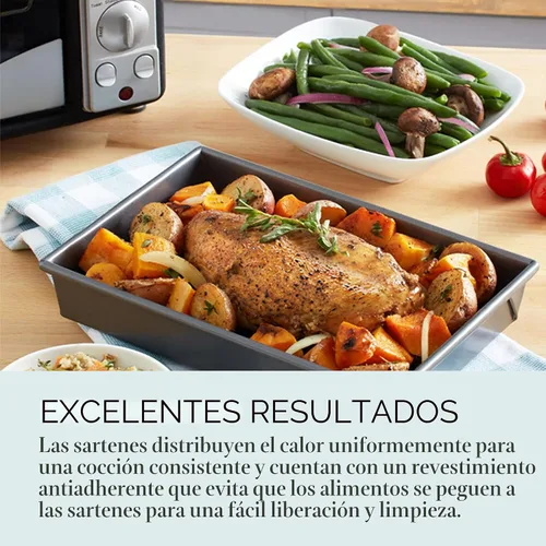 Vista 4 de Chicago Metallic Juego de moldes profesionales para horno tostador, antiadherente, 4 piezas
