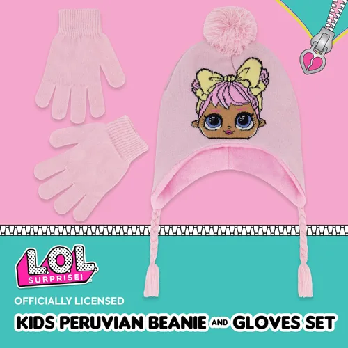 Vista 2 de L.O.L. Surprise - Conjunto de gorro y guantes, gorro de invierno de punto para niños