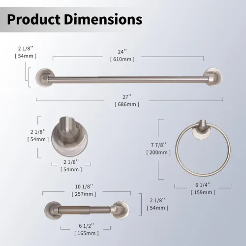 Vista 2 de Formosa Design Hardware - Juego de accesorios de baño (níquel cepillado)