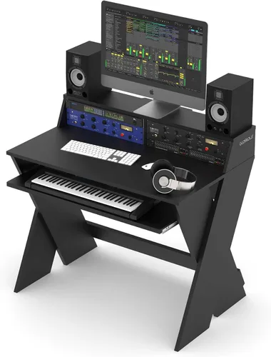 Vista 2 de Glorious Sound Desk C Studio Estación de trabajo con compartimento Compartimento extraíble para teclado negro