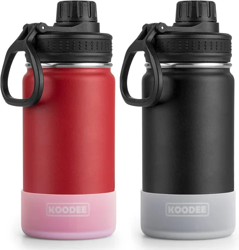 Vista 26 de Koodee Paquete de 2 botellas de agua, de 12 onzas, acero inoxidable, con aislamiento al vacío, con tapa de boquilla a prueba de fugas, color verde