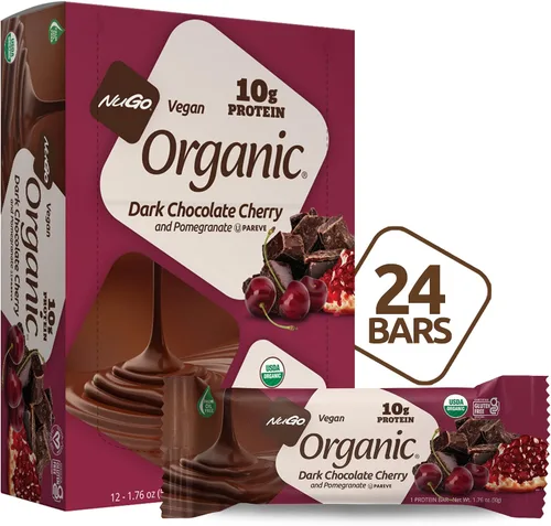 Vista 10 de NuGo Almendra de chocolate negro orgánico, 0.35 onzas de proteína vegana, sin gluten, 12