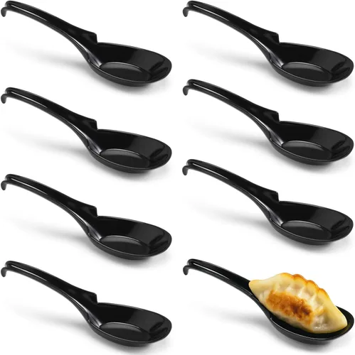 Vista 4 de JapanBargain 2398 - Juego de 8 cucharas de sopa chinas, cucharas de sopa japonesas, cucharas de sopa Wonton, cucharas de arroz, cucharas de fo