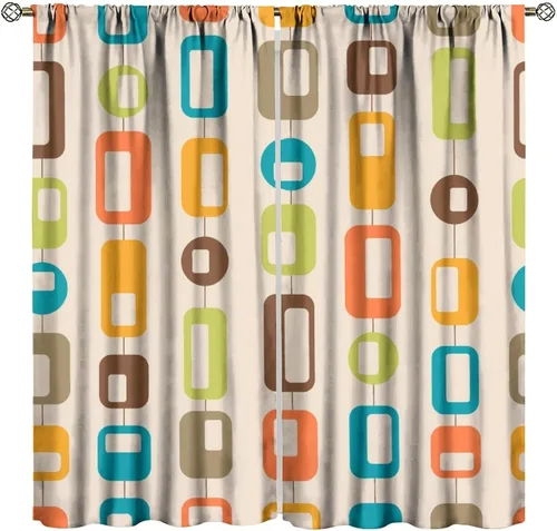 Vista 10 de Cortina de Ventana de Mediados de Siglo con Explosiones de Estrellas, Cortinas con Estampado de Inspiración Atómica para Sala de Estar Dormitorio