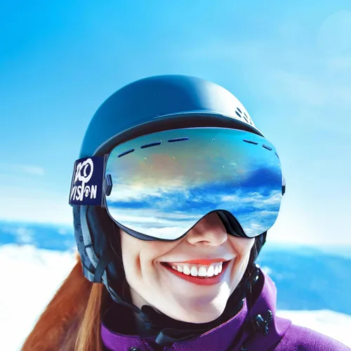 Vista 7 de EXP VISION Gafas de esquí de snowboard para hombres, mujeres y jóvenes, antiempañamiento OTG, gafas de nieve de invierno, lentes desmontables
