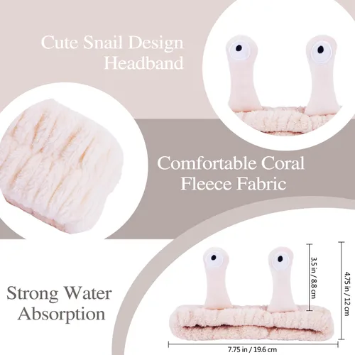 Vista 5 de Atoden Snail Spa Set – Pulsera y diadema para lavado facial, bonito diseño de animales para mujeres y niñas, beige, caqui, marrón