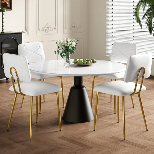 Vista 12 de VECELO Juego de 2 sillas de comedor apilables de piel sintética copetuda Beige
