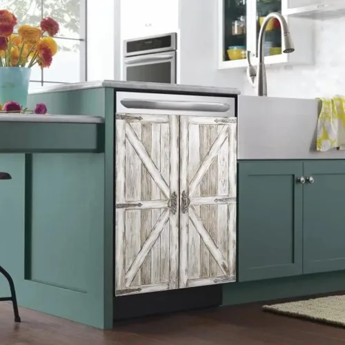 Vista 3 de Cubierta magnética de madera con efecto de puerta para lavavajillas, panel creativo para electrodomésticos de cocina, decoración de refrigerador