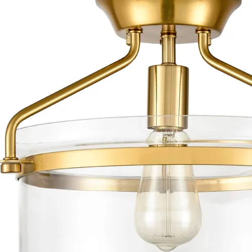 Vista 3 de YUBOLE Mid-Century - Lámpara de techo semiempotrada dorada con pantalla de cristal transparente de cúpula de 13.4 pulgadas de ancho para cocina