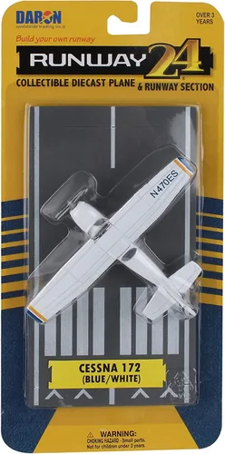 Vista 5 de Daron Runway24 Cessna 172 2000 Skyhawk Azul/Blanco Escala 1:87 Modelo de avión fundido a troquel con pista de aterrizaje