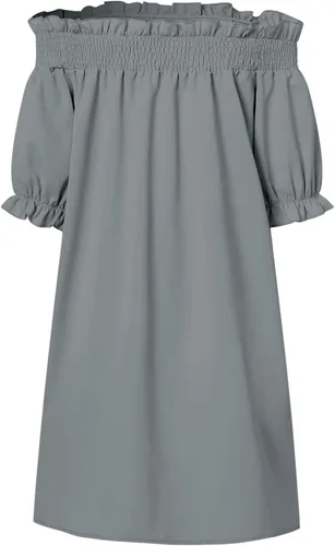 Vista 3 de YOINS Mini vestidos casuales para mujer, color liso, hombros descubiertos, túnica de manga corta, suelto, camiseta de verano, blusa, mini vestido