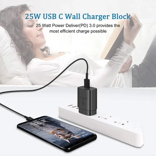 Vista 8 de Cargador súper rápido USB C de 25 W con cable tipo C de 5 pies para Samsung Carga súper rápida, compatible con Galaxy