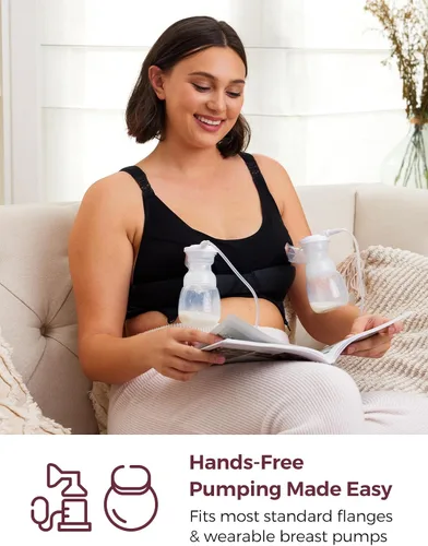 Vista 3 de Momcozy Sujetador de bombeo manos libres Sujetadores de lactancia sin costuras para bombeo Sujetador de extractor de leche con relleno fijo, sin